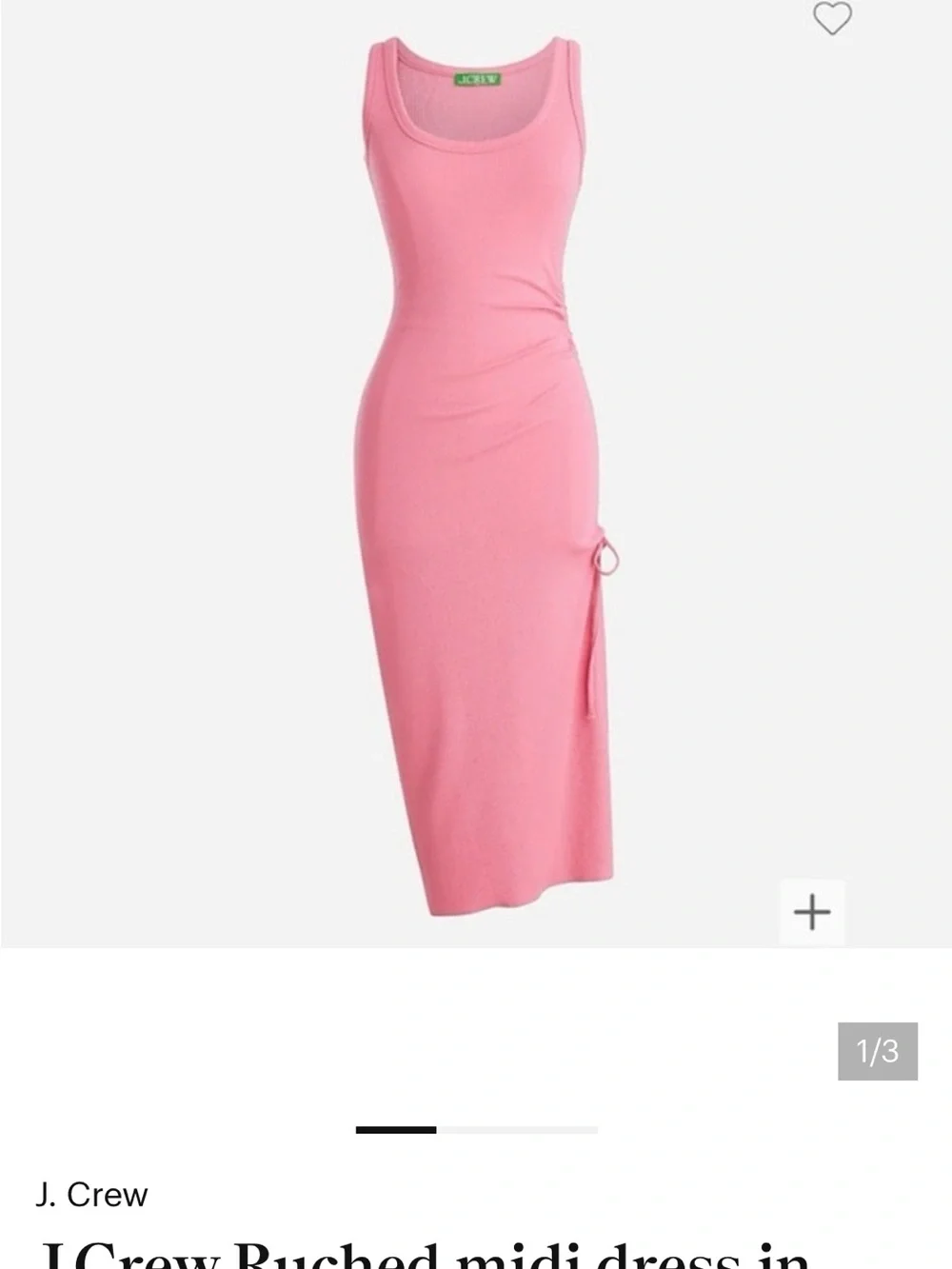 J. Crew Pink Ruched Tank Midi Dress with Side Tie